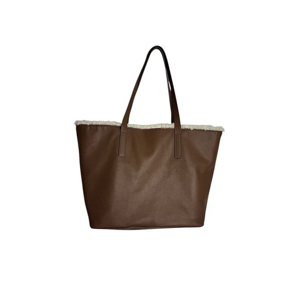 4/$40 Reverable Faux Leather and Sherpa‎ Brown and Cream Tote Bag